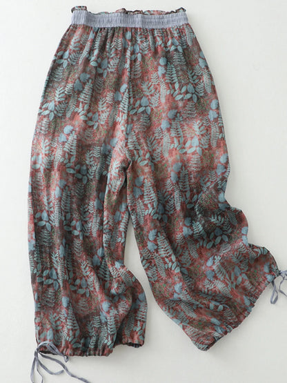 Cotton Linen Printed Slim Fit Pantss