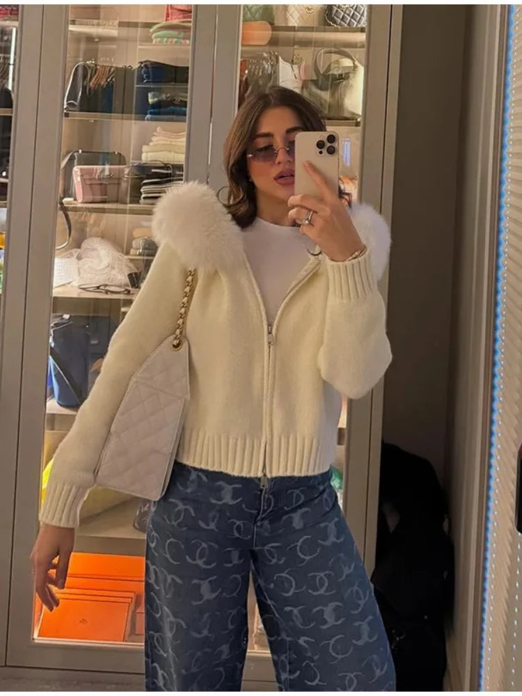 Women’s Faux Fur Zip Cardigan