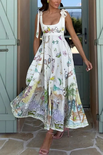 Floral Whisper Lace-Up Summer Dress