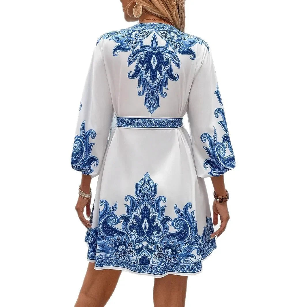 Golden Breeze V-Neck Tie Dress