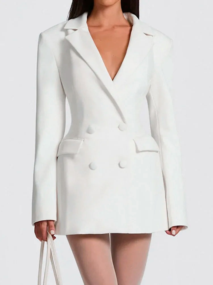 Women’s Notched Blazer Dress – Double Breasted Office Coat