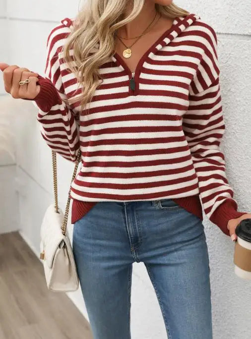 Retro Striped Zip-Up Hoodie