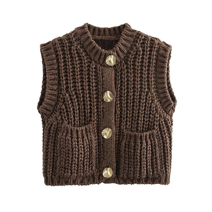 Cozy Chic Knitted Brown Vest