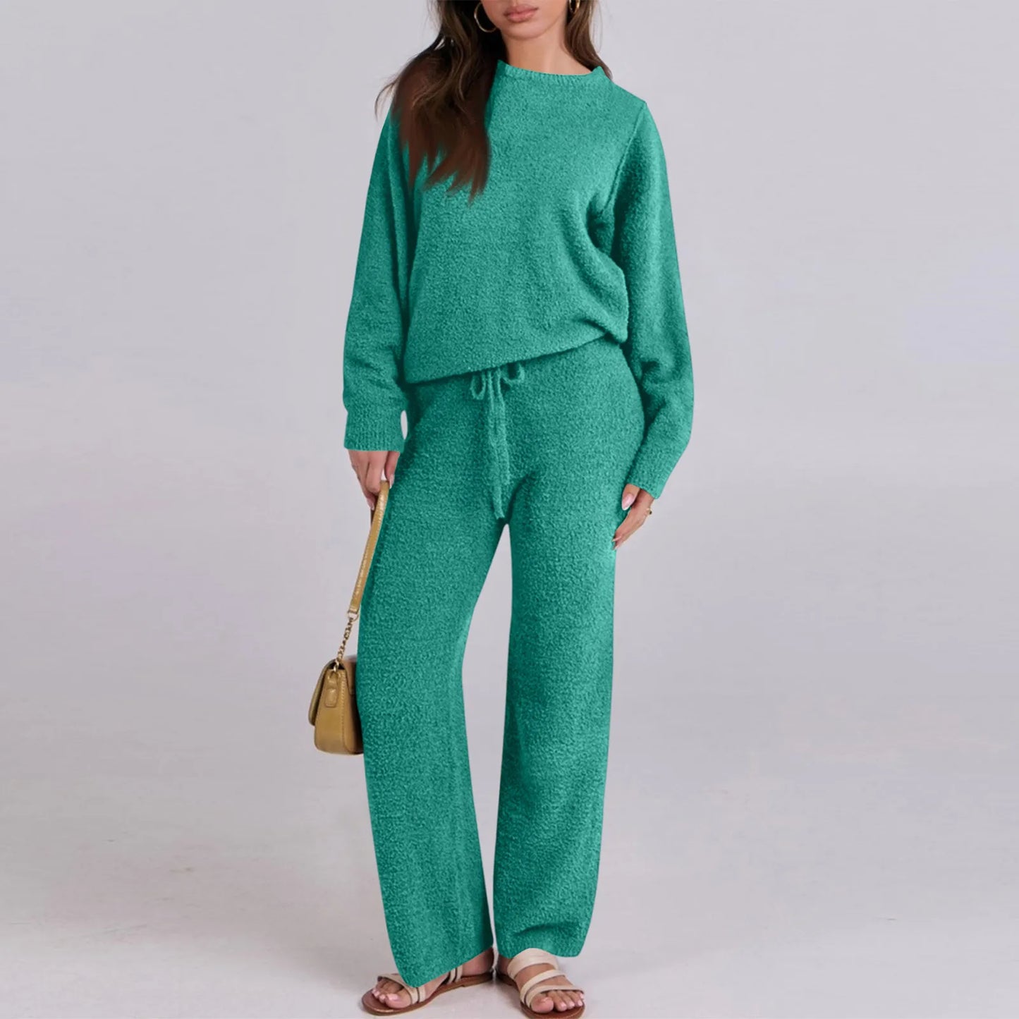 Warm Loungewear Set — Solid Color Casual Two-Piece