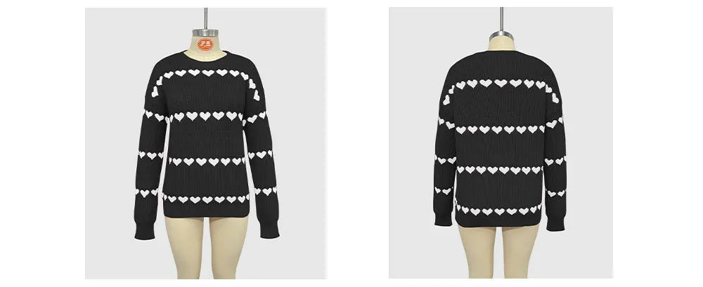 Cute Heart Print Knit Pullover Sweater