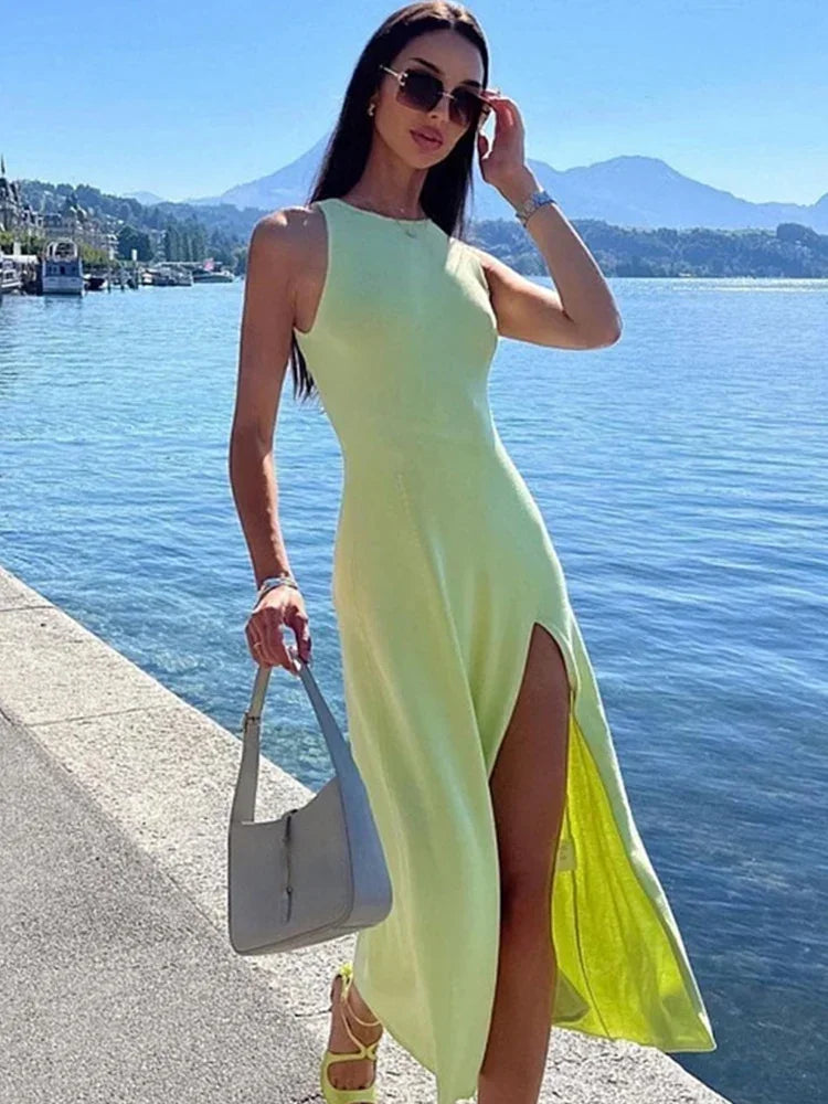 SculptKnit Sleeveless Split Midi Dress