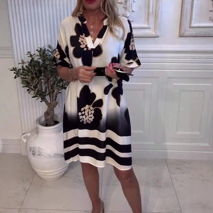 Printed V-Neck Casual Day Dress