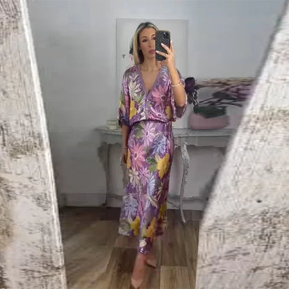 Sophisticated Printed V-Neck Skirt Set