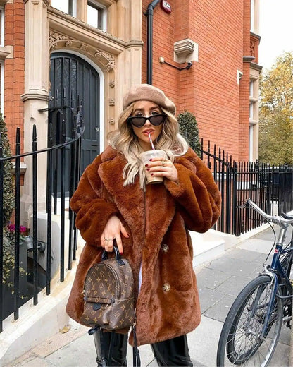 PlushLuxe Long Lapel Fur Coat