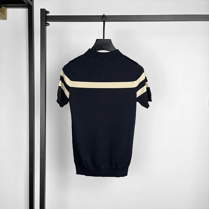 Ice Silk Striped Knit T-Shirt