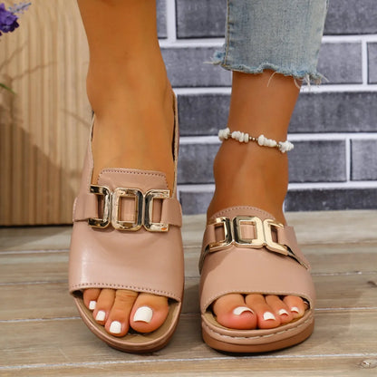 Summer Stride Chunky Wedge One-Shoulder Slippers