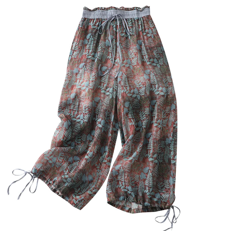 Cotton Linen Printed Slim Fit Pantss
