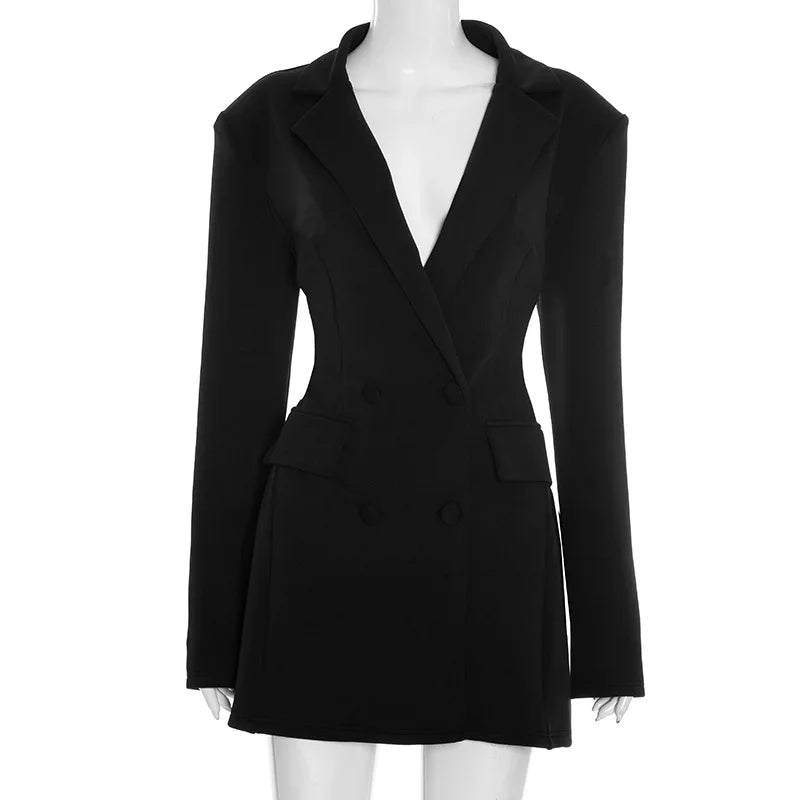 Women’s Notched Blazer Dress – Double Breasted Office Coat