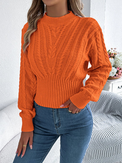 Women’s Solid Color Twist Knitted Sweater — Mock Neck