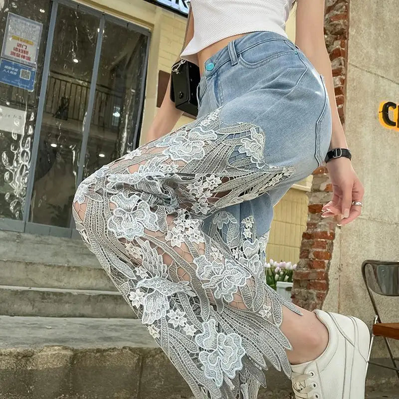 Retro Lace Patchwork Jeans