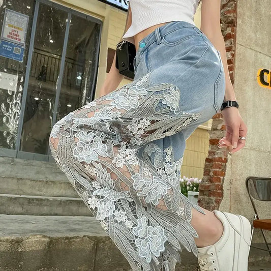 Retro Lace Patchwork Jeans