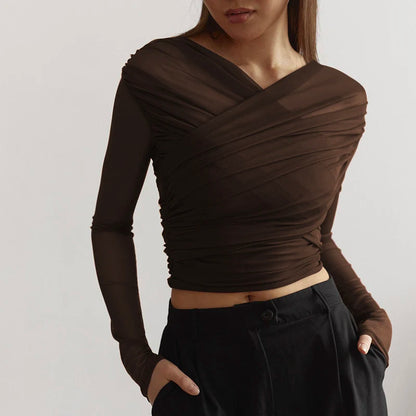 Luxe Sheer Cross Neck Mesh Top