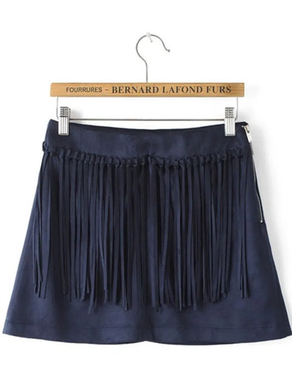 Women’s Navy Blue Suede Skirt Set