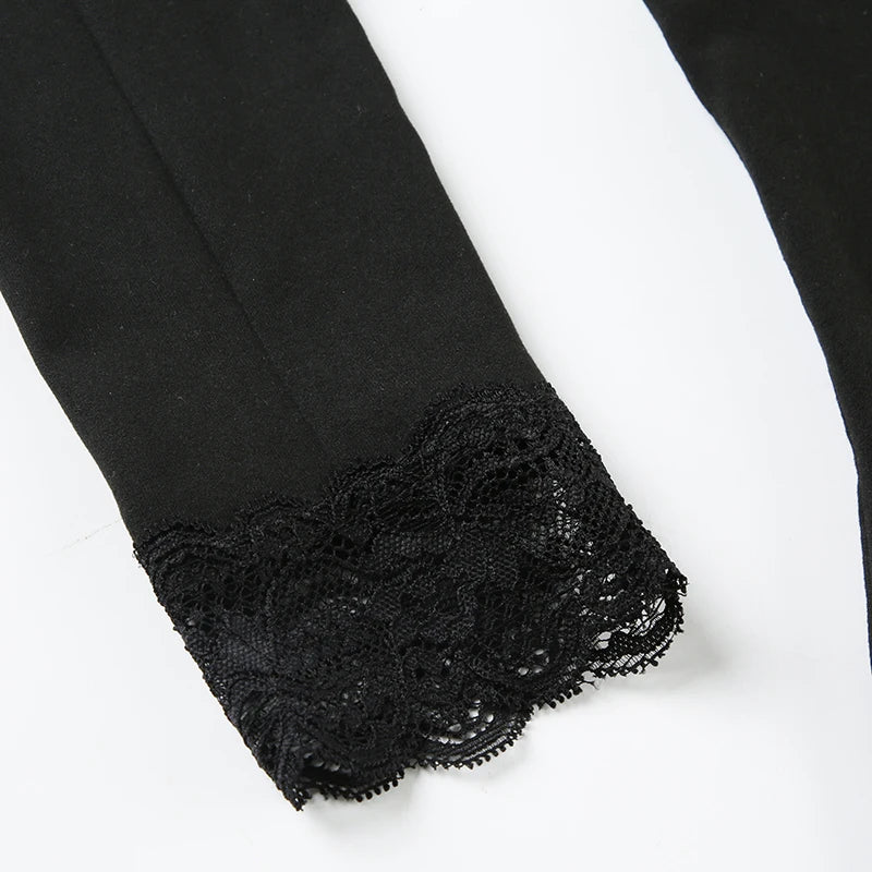 Lace Edge Slim V-Neck Long Sleeve Tee