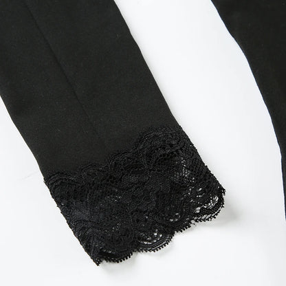 Lace Edge Slim V-Neck Long Sleeve Tee