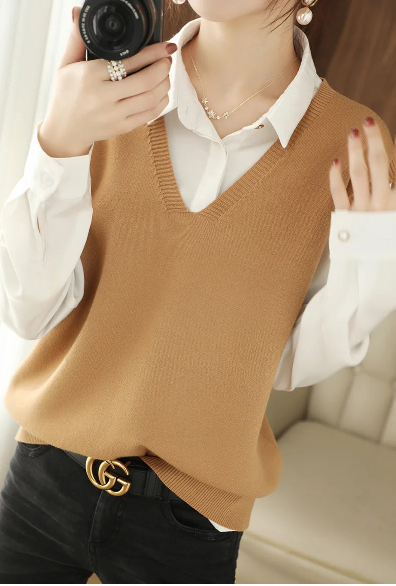 Women’s V-Neck Knit Vest — Stylish Sleeveless