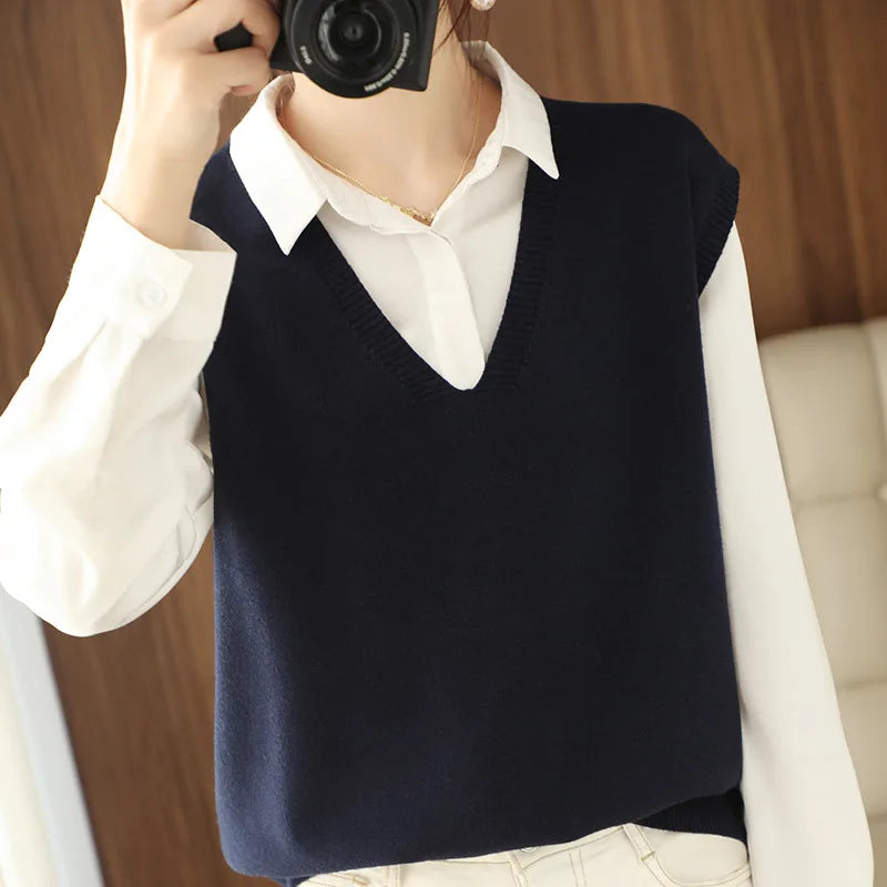 Women’s V-Neck Knit Vest — Stylish Sleeveless