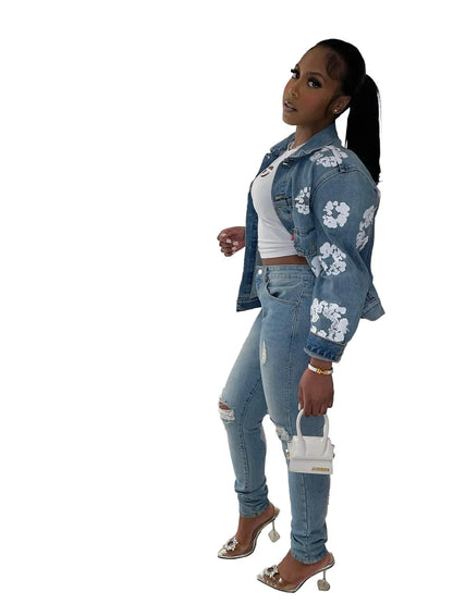 Bloom Fade Floral Denim Street Jacket