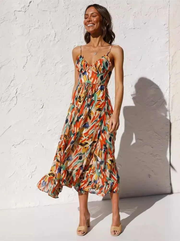Summer Printed V-Neck Dress