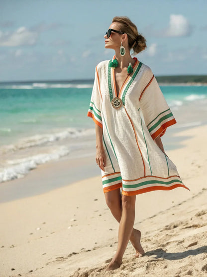 Coastal Bloom V-Neck Holiday Dress