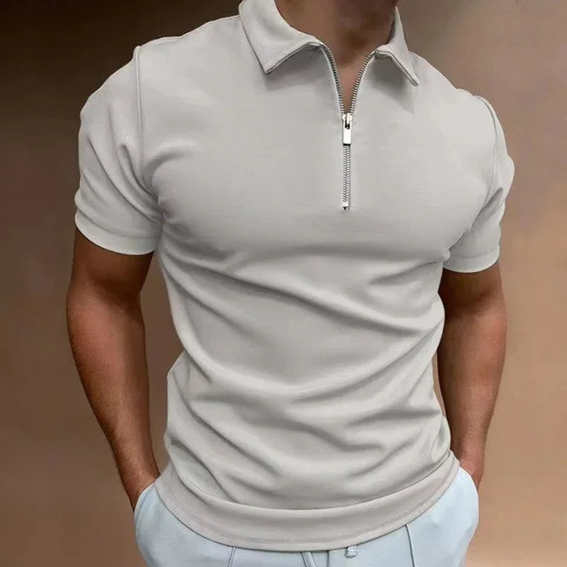 Men's Zipper Solid Polo Tee