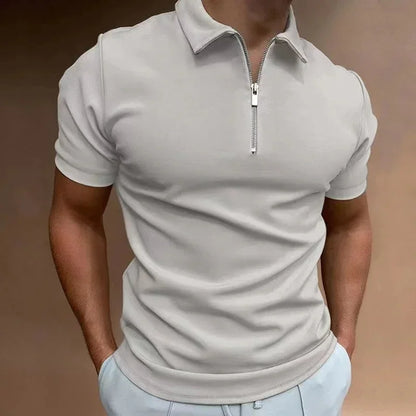 Men's Zipper Solid Polo Tee