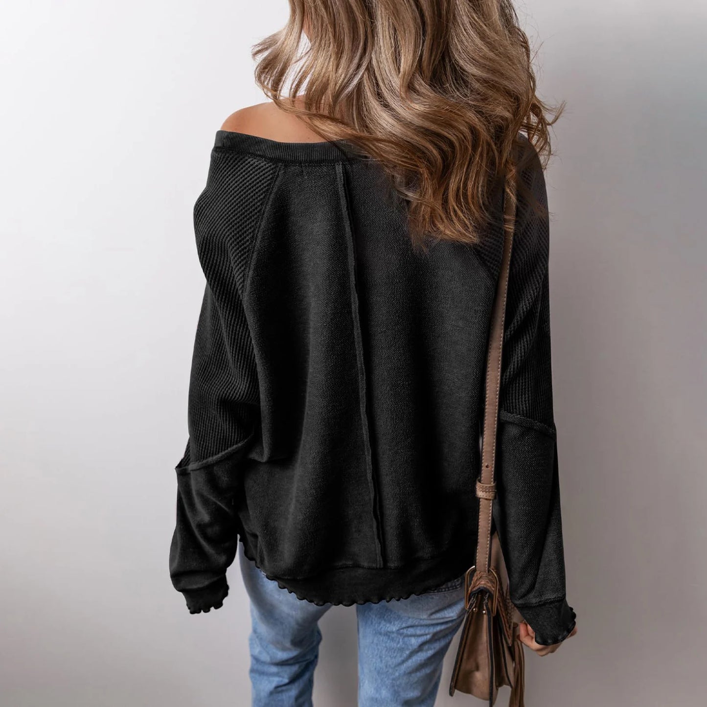 Patchwork Charm Waffle Knit Pullover
