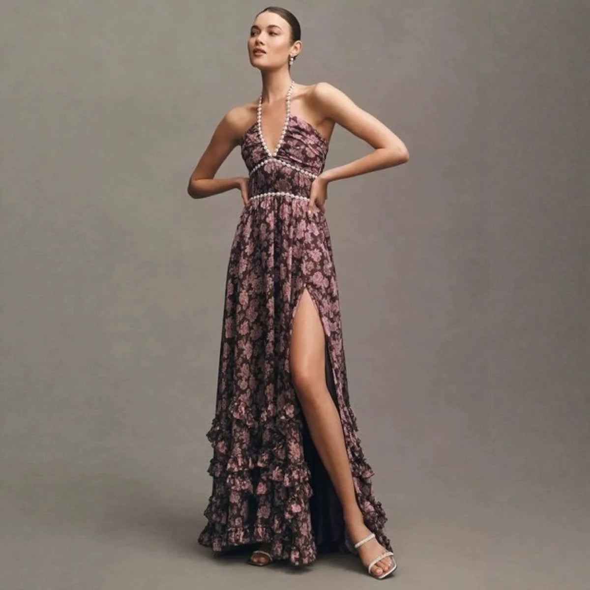 Floral Elegance Halter Maxi Dress