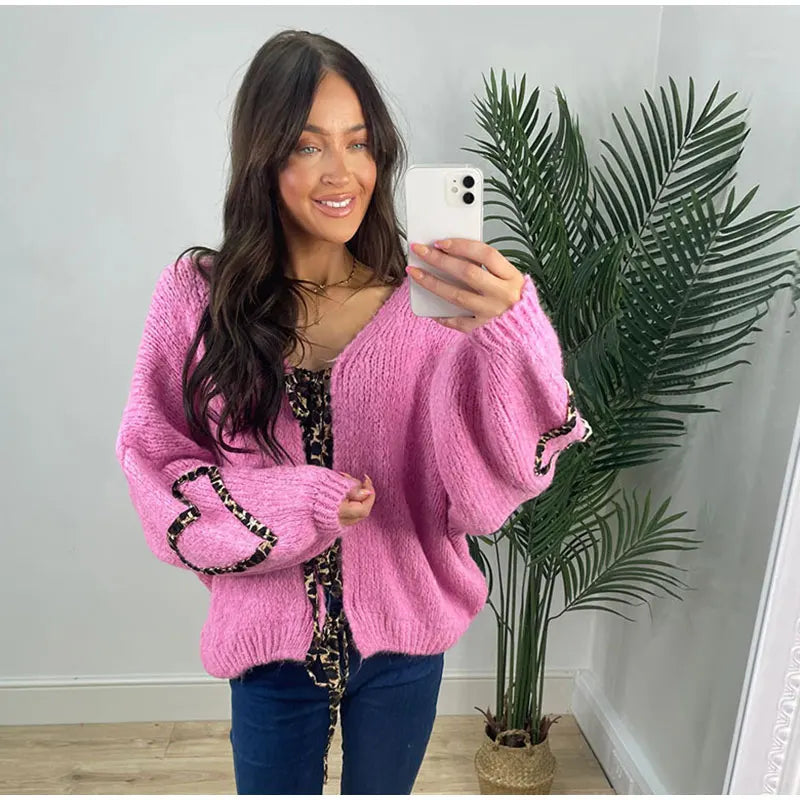 Leopard Lace-Up V-Neck Cardigan