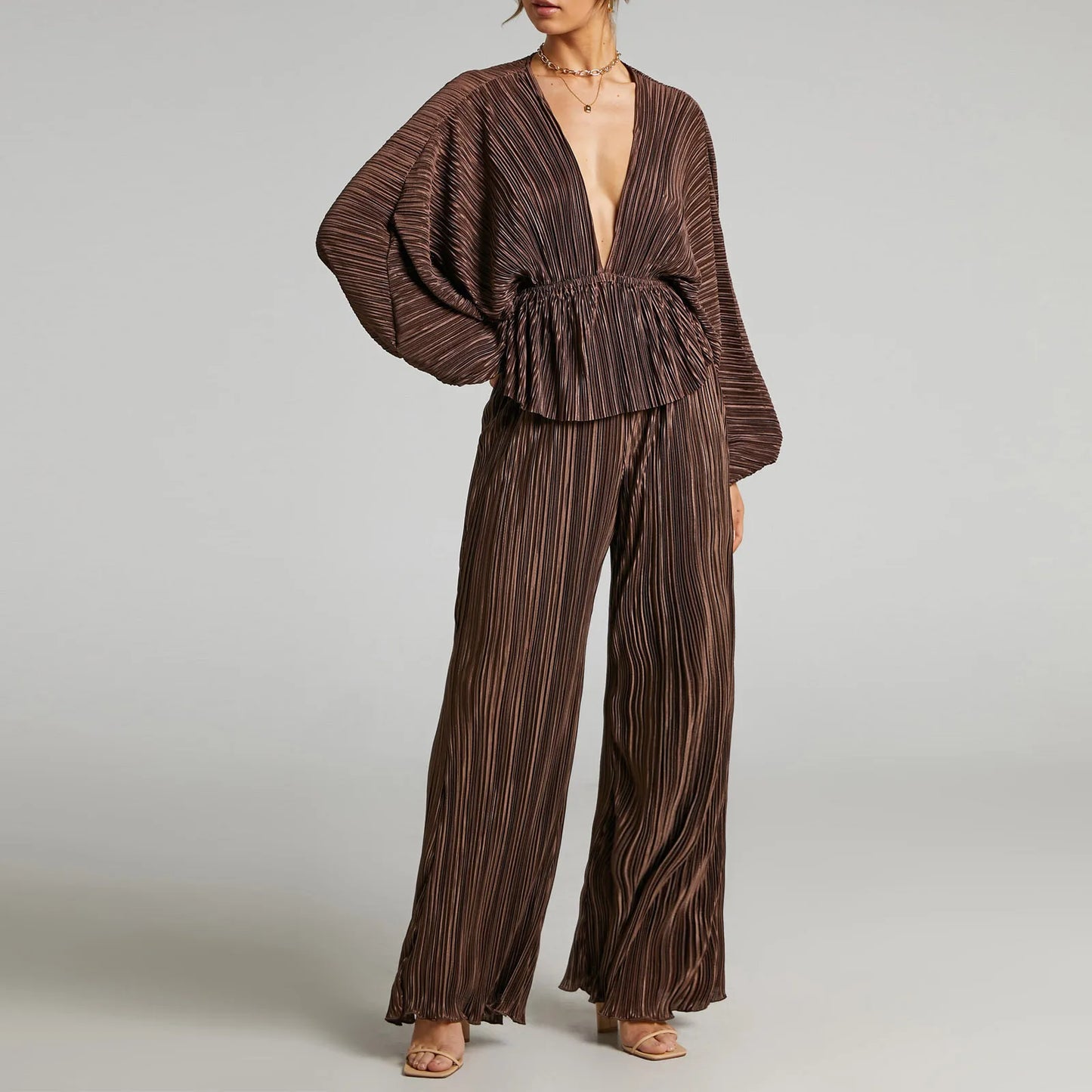 Elegant V-Neck High Waist Set