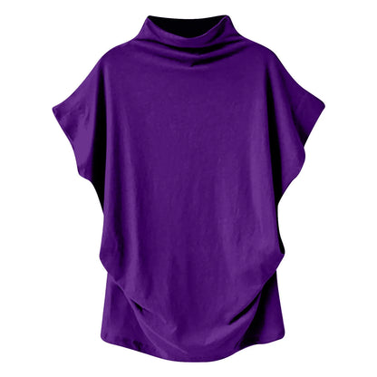 Soft Pleated Turtleneck Short Sleeve Top