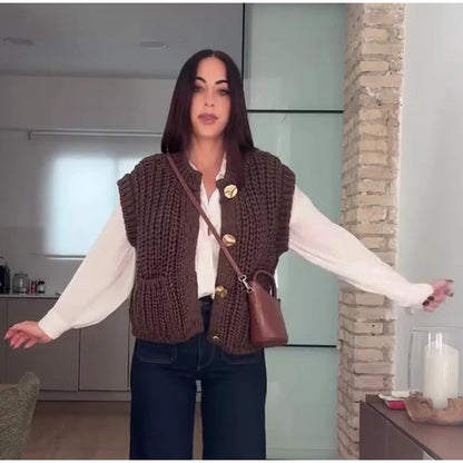 Cozy Chic Knitted Brown Vest