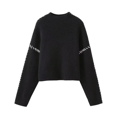 Contrast Knit O-Neck Sweater
