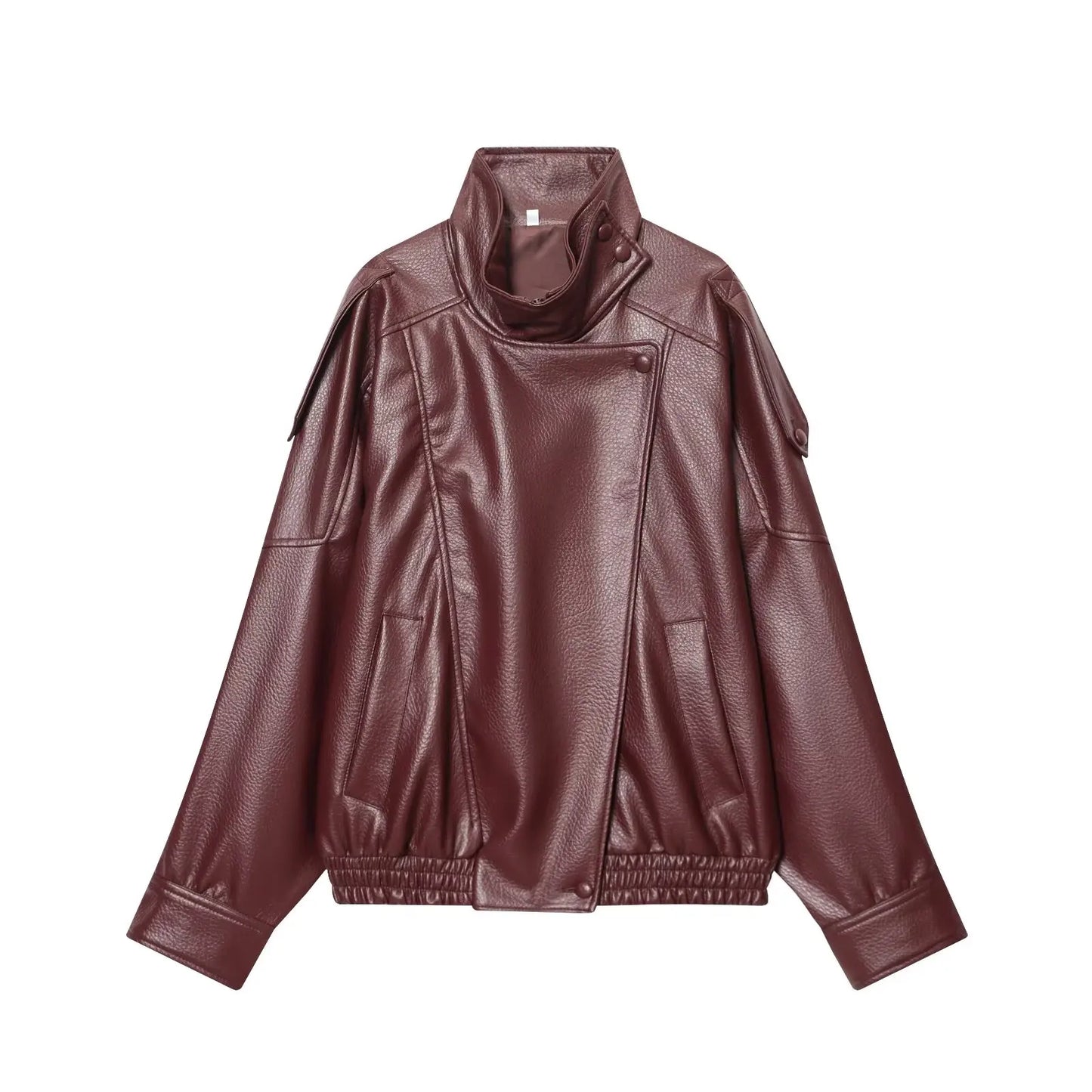 Women’s Faux Leather Loose Jacket – Zipper Coat