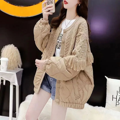 TasselEase Spliced Knit Winter Cardigan