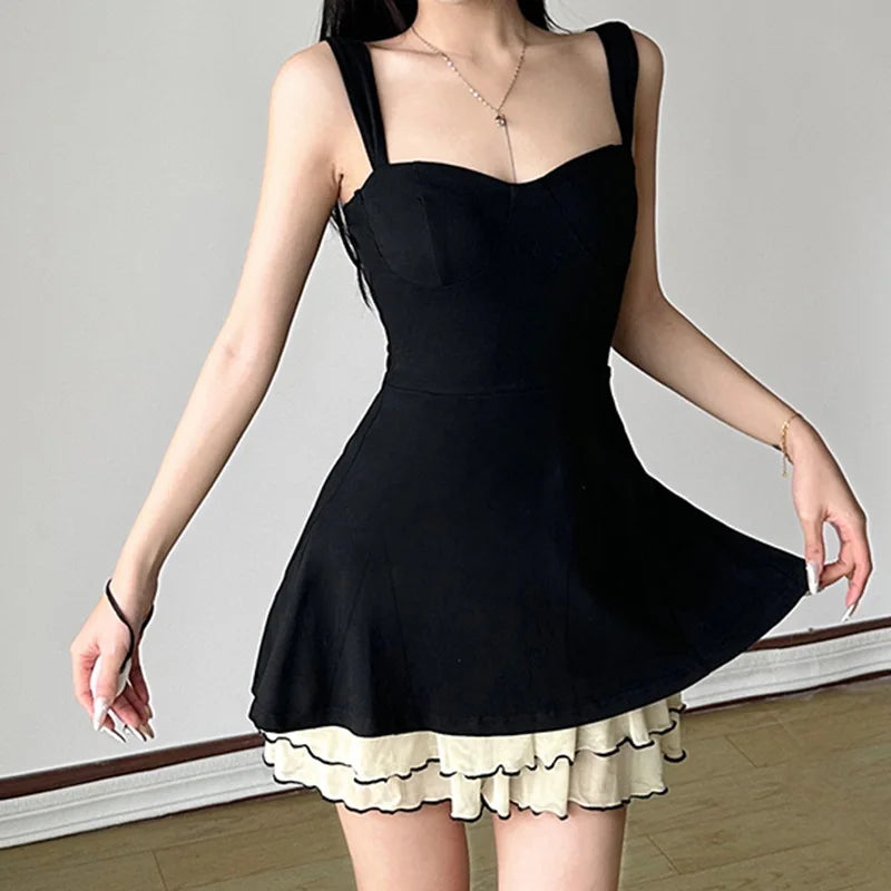 Curve Pop Contrast Layered Swing Dress