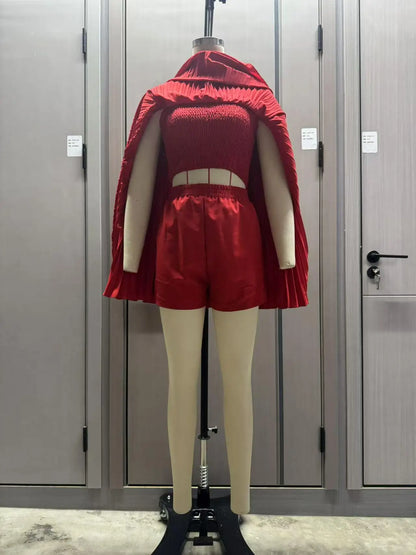 Glimmer Drape One Shoulder Shorts Set