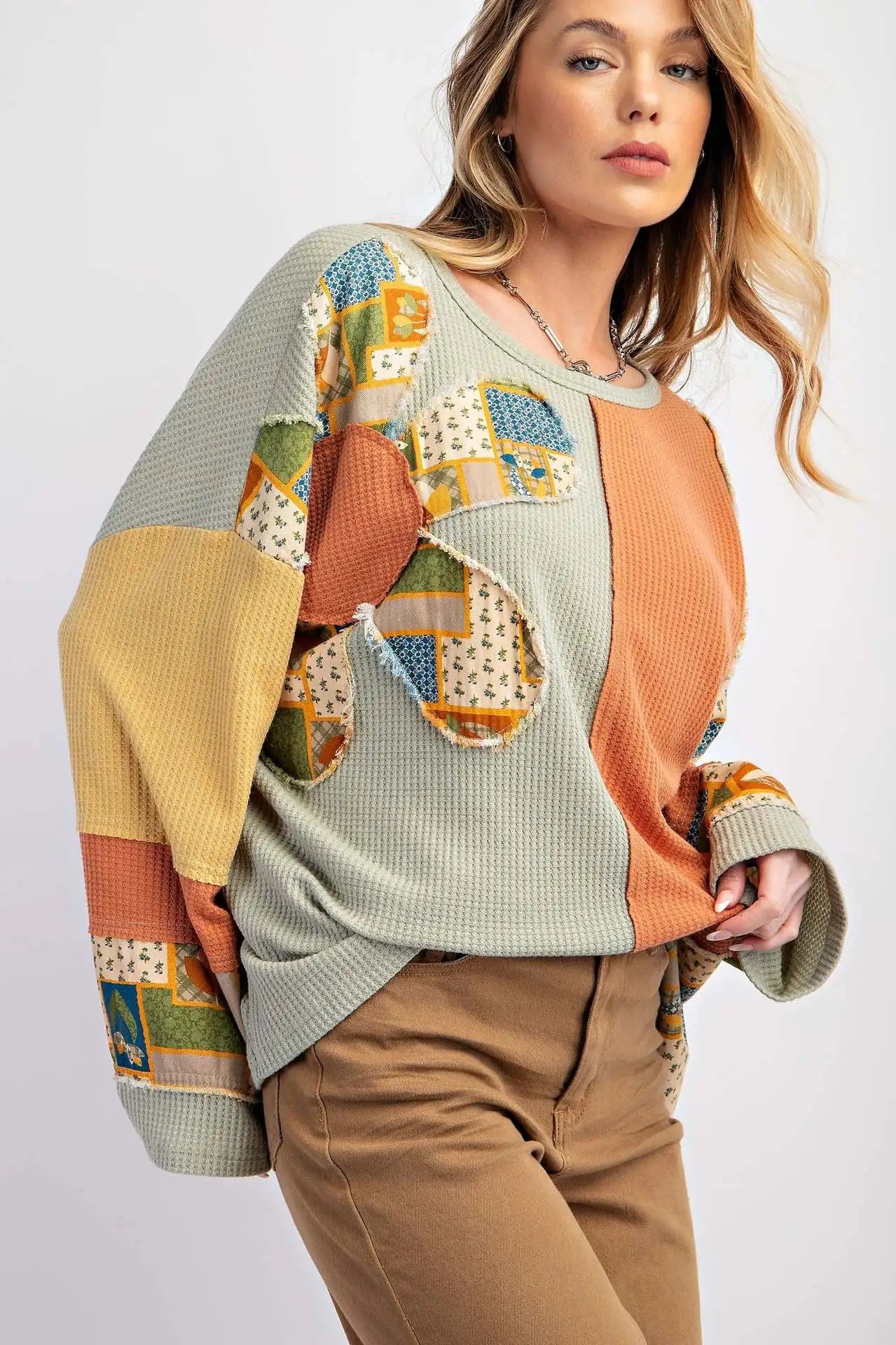 Colorblock Waffle Knit Hoodie