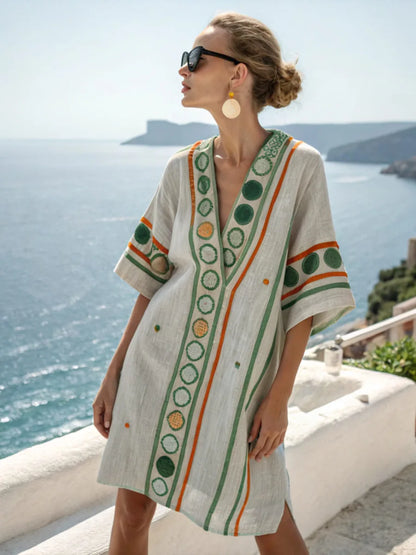 Coastal Bloom V-Neck Holiday Dress