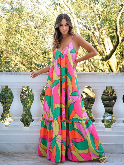 Euro Chic Backless V-Neck Maxi Dress