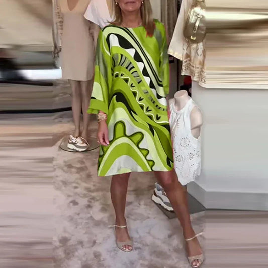 Patterned Long Sleeve A-Line Dress