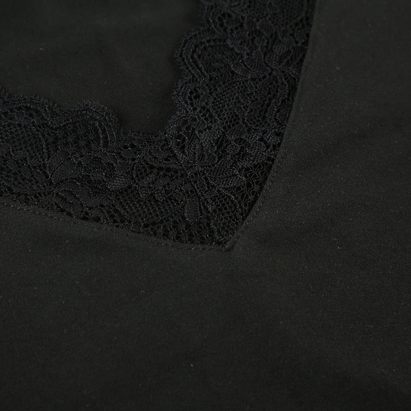 Lace Edge Slim V-Neck Long Sleeve Tee