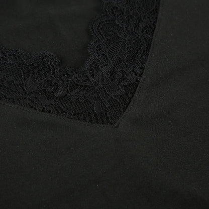 Lace Edge Slim V-Neck Long Sleeve Tee