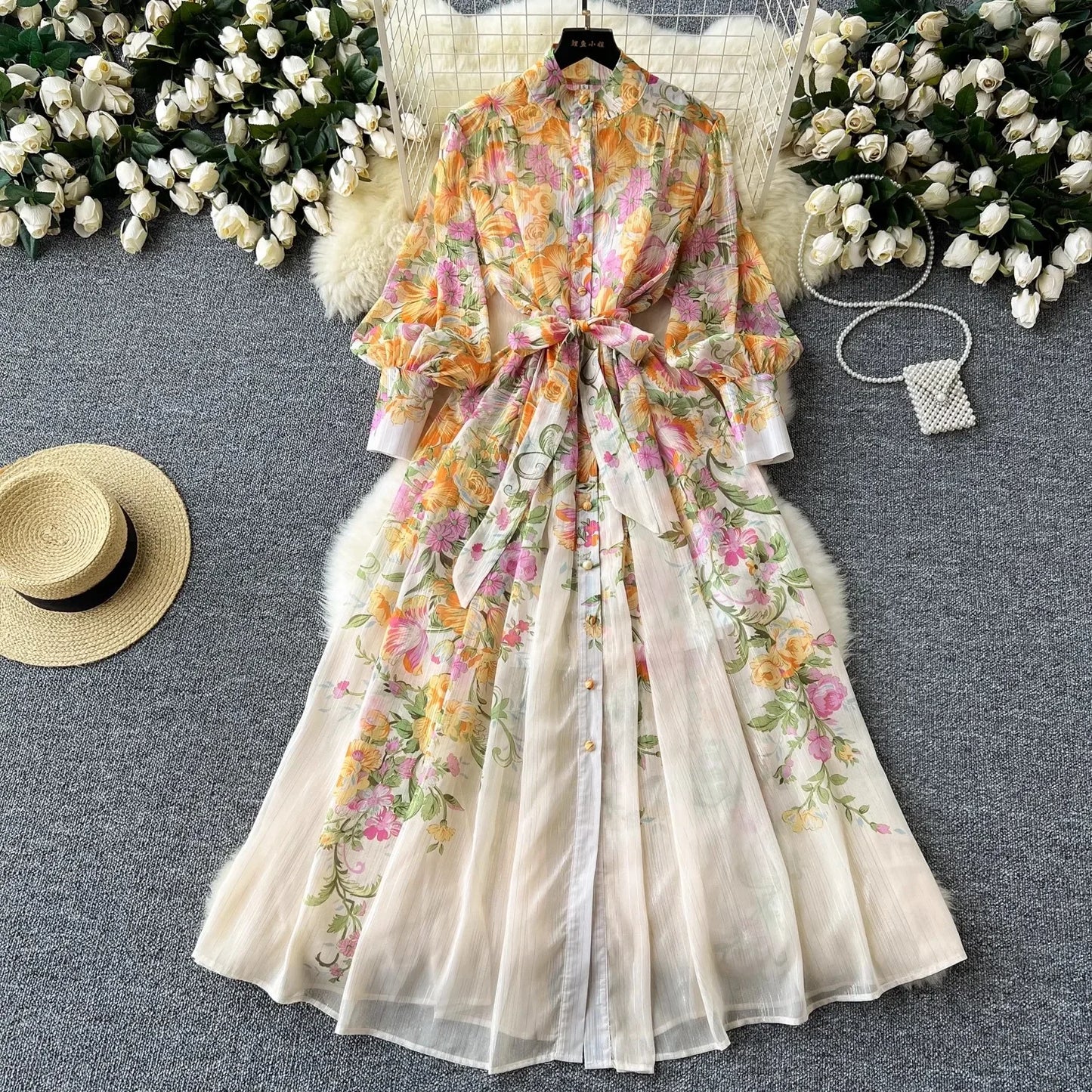 Silk Chiffon Floral A-Line Dress