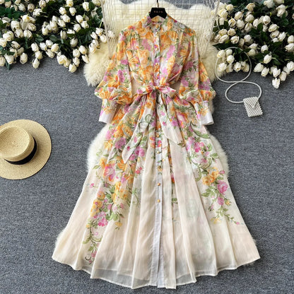 Silk Chiffon Floral A-Line Dress